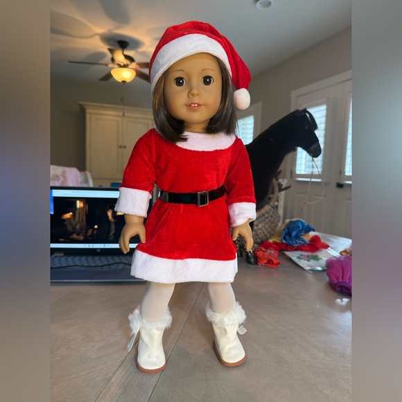 American Girl Doll in Red Santa Outfit with White Boots - Picture 4 of 8